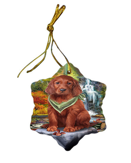 Scenic Waterfall Irish Setter Dog Star Porcelain Ornament SPOR51894