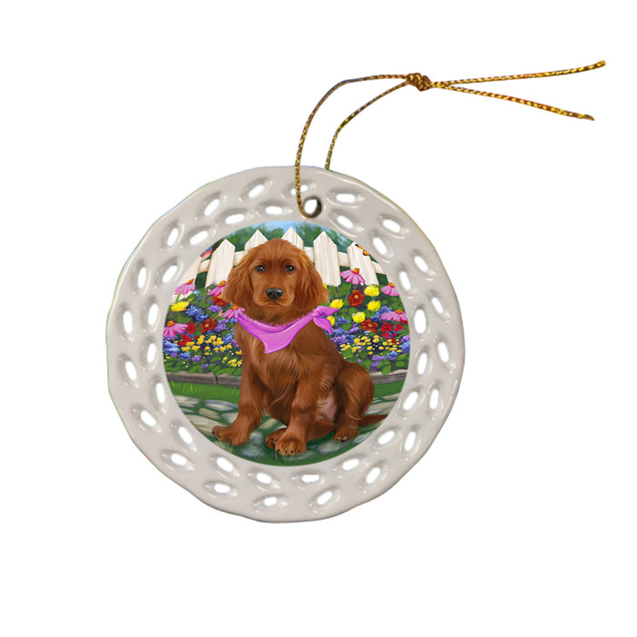 Spring Floral Irish Setter Dog Ceramic Doily Ornament DPOR52264