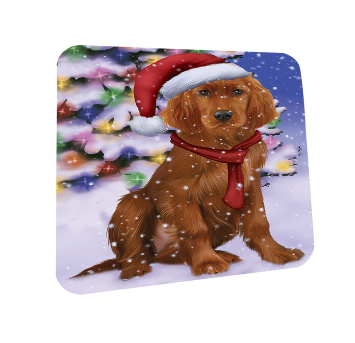 Winterland Wonderland Irish Setter Dog In Christmas Holiday Scenic Background Coasters Set of 4 CST53721