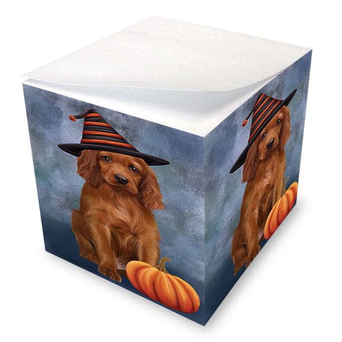 Happy Halloween Irish Setter Dog Wearing Witch Hat with Pumpkin Note Cube NOC56379