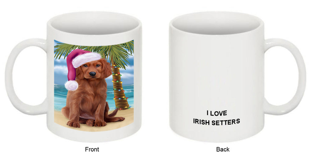 Summertime Happy Holidays Christmas Irish Setter Dog on Tropical Island Beach Coffee Mug MUG49835