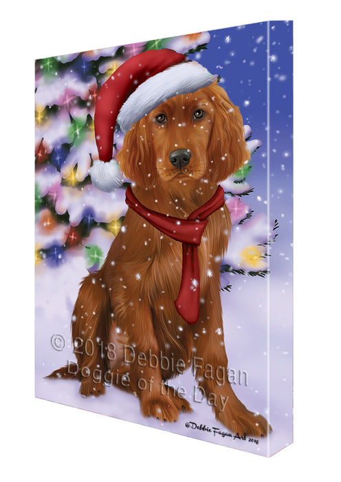 Winterland Wonderland Irish Setter Dog In Christmas Holiday Scenic Background Canvas Print Wall Art Décor CVS101717