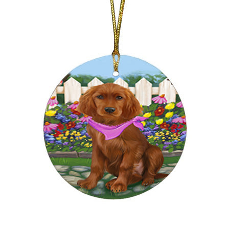 Spring Floral Irish Setter Dog Round Flat Christmas Ornament RFPOR52255
