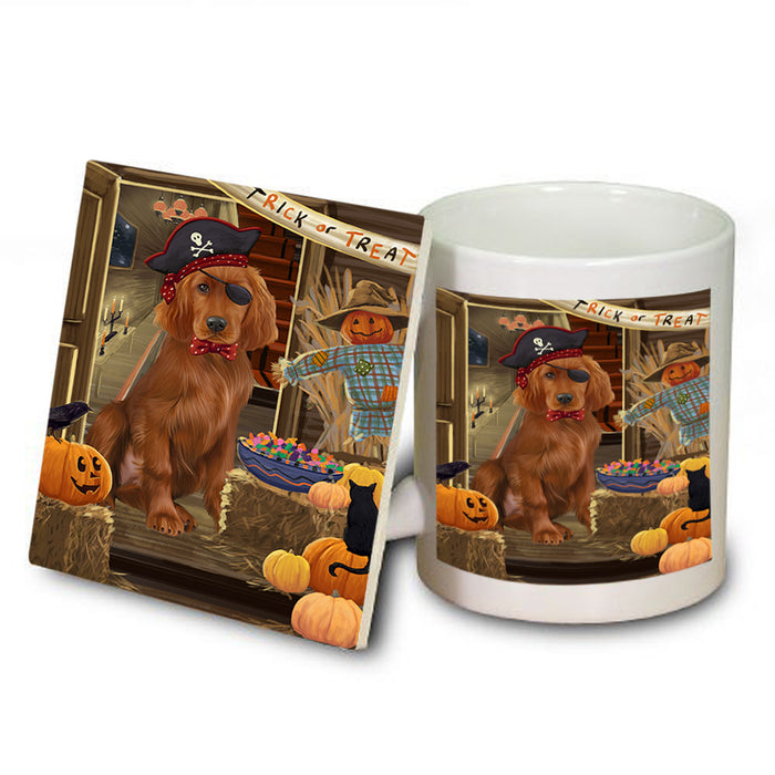 Enter at Own Risk Trick or Treat Halloween Irish Setter Dog Mug and Coaster Set MUC53153