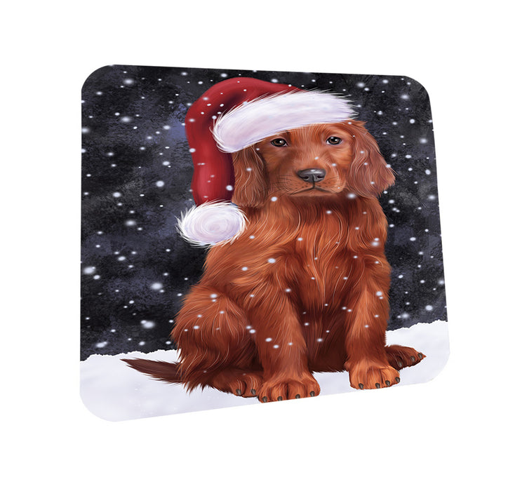 Let it Snow Christmas Holiday Irish Setter Dog Wearing Santa Hat Coasters Set of 4 CST54263