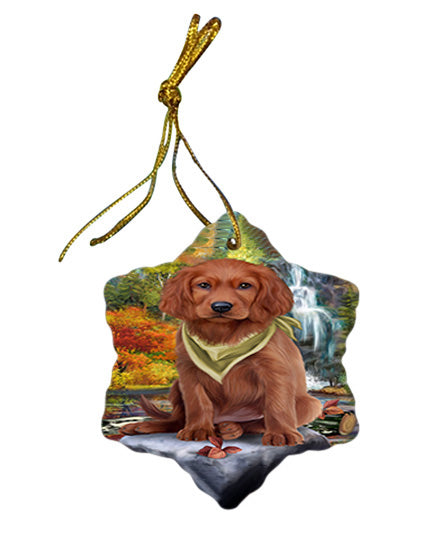 Scenic Waterfall Irish Setter Dog Star Porcelain Ornament SPOR51895