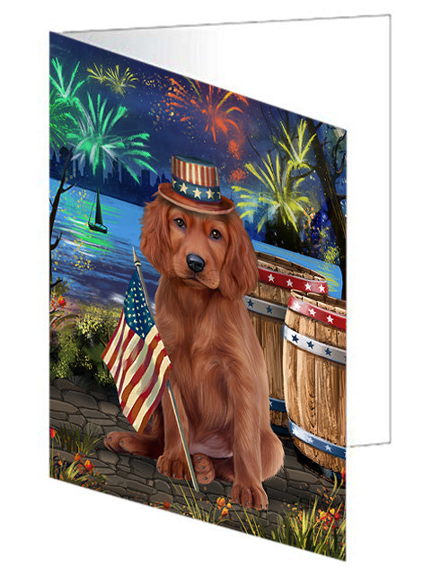 4th of July Independence Day Fireworks Irish Setter Dog at the Lake Handmade Artwork Assorted Pets Greeting Cards and Note Cards with Envelopes for All Occasions and Holiday Seasons GCD57554