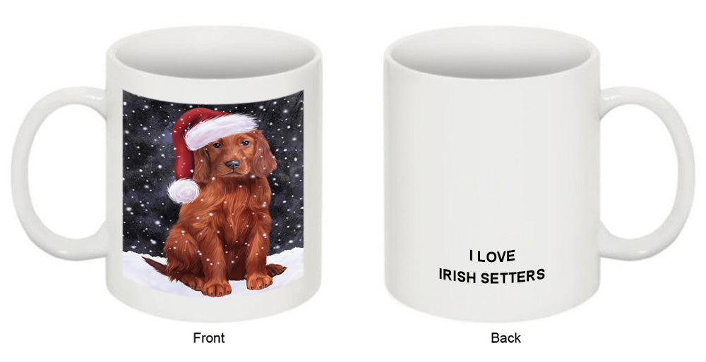 Let it Snow Christmas Holiday Irish Setter Dog Wearing Santa Hat Coffee Mug MUG49703