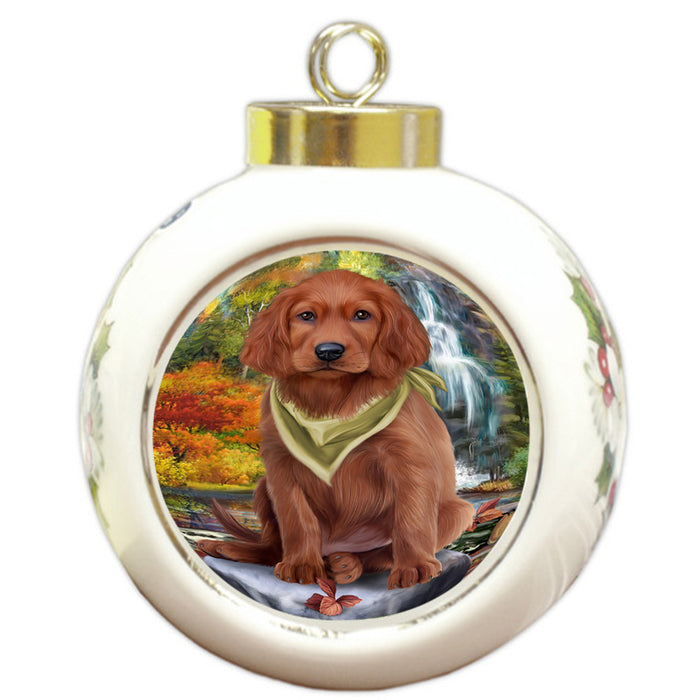 Scenic Waterfall Irish Setter Dog Round Ball Christmas Ornament RBPOR51904