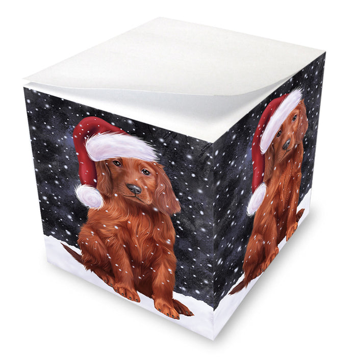 Let it Snow Christmas Holiday Irish Setter Dog Wearing Santa Hat Note Cube NOC55951