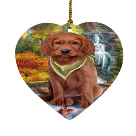 Scenic Waterfall Irish Setter Dog Heart Christmas Ornament HPOR51904