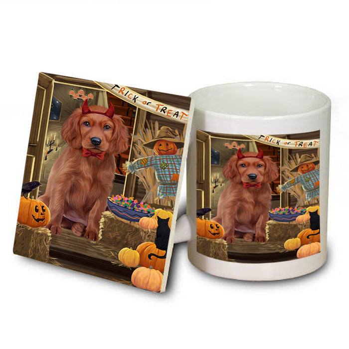 Enter at Own Risk Trick or Treat Halloween Irish Setter Dog Mug and Coaster Set MUC53154