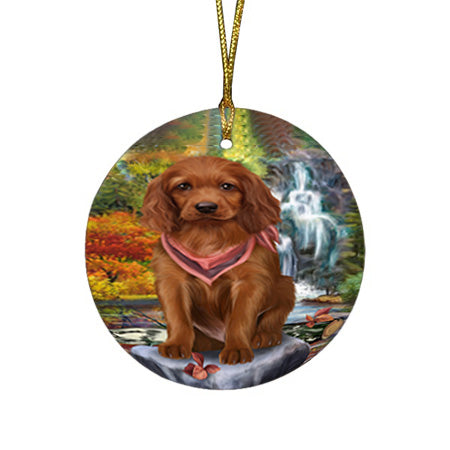 Scenic Waterfall Irish Setter Dog Round Flat Christmas Ornament RFPOR51896