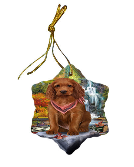Scenic Waterfall Irish Setter Dog Star Porcelain Ornament SPOR51896