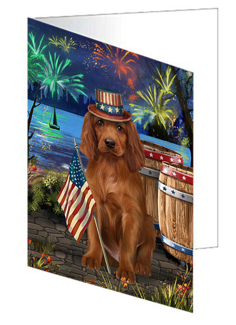 4th of July Independence Day Fireworks Irish Setter Dog at the Lake Handmade Artwork Assorted Pets Greeting Cards and Note Cards with Envelopes for All Occasions and Holiday Seasons GCD57557