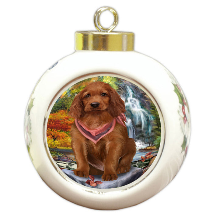 Scenic Waterfall Irish Setter Dog Round Ball Christmas Ornament RBPOR51905