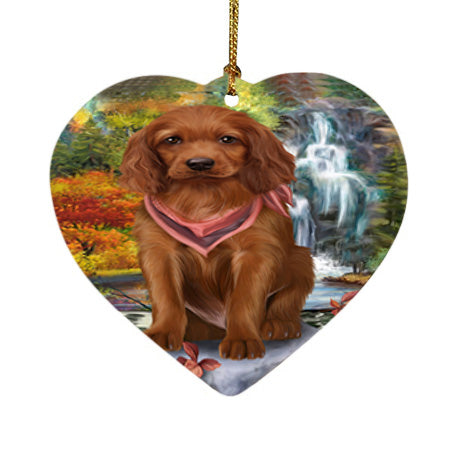 Scenic Waterfall Irish Setter Dog Heart Christmas Ornament HPOR51905