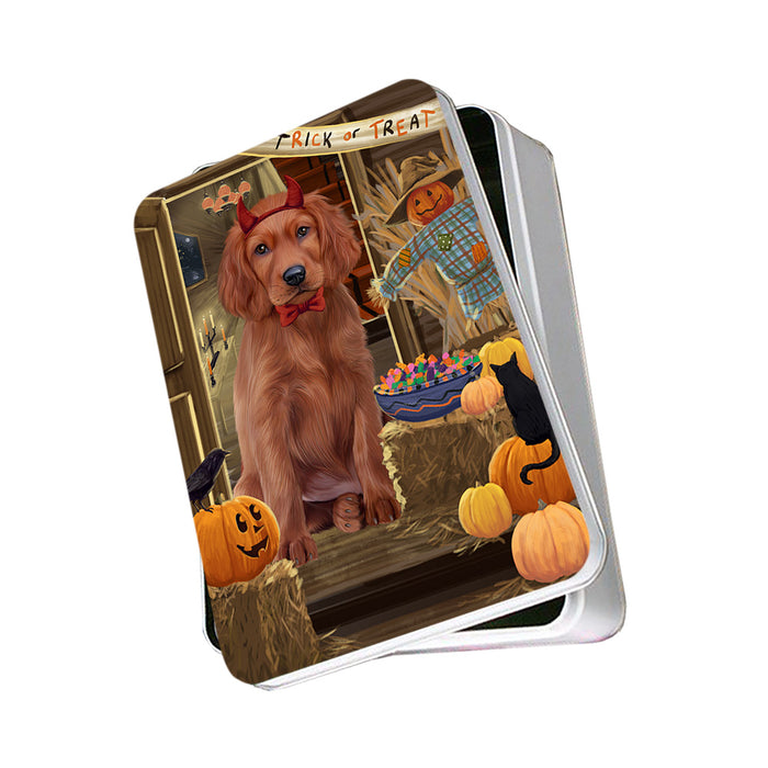 Enter at Own Risk Trick or Treat Halloween Irish Setter Dog Photo Storage Tin PITN53162