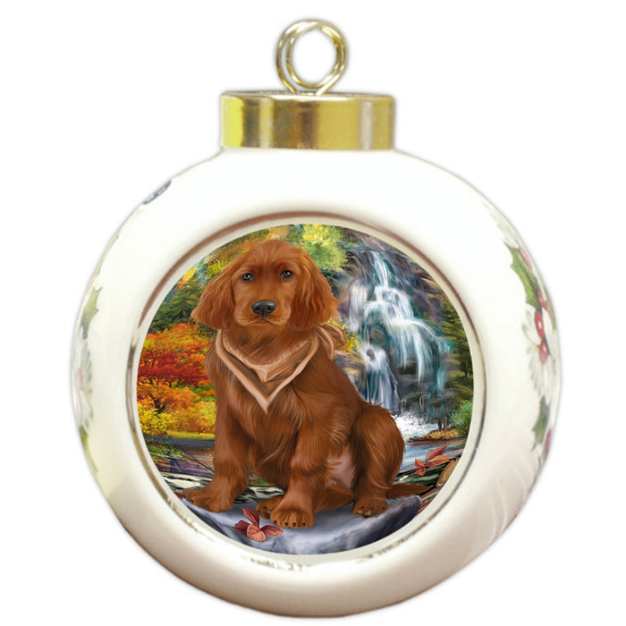 Scenic Waterfall Irish Setter Dog Round Ball Christmas Ornament RBPOR51906