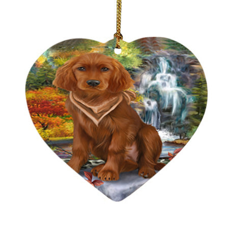 Scenic Waterfall Irish Setter Dog Heart Christmas Ornament HPOR51906