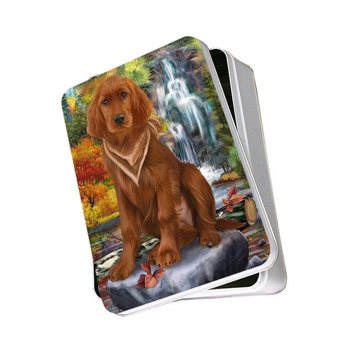 Scenic Waterfall Irish Setter Dog Photo Storage Tin PITN51958