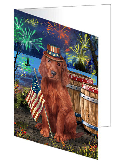 4th of July Independence Day Fireworks Irish Setter Dog at the Lake Handmade Artwork Assorted Pets Greeting Cards and Note Cards with Envelopes for All Occasions and Holiday Seasons GCD57560