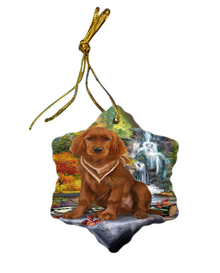 Scenic Waterfall Irish Setter Dog Star Porcelain Ornament SPOR51897