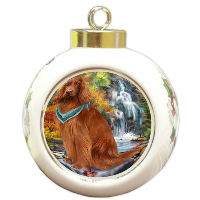 Scenic Waterfall Irish Setter Dog Round Ball Christmas Ornament RBPOR51907