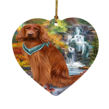 Scenic Waterfall Irish Setter Dog Heart Christmas Ornament HPOR51907