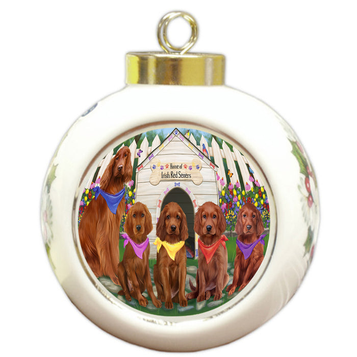 Spring Dog House Irish Setters Dog Round Ball Christmas Ornament RBPOR52209