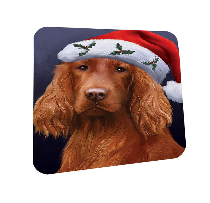 Christmas Holidays Irish Setter Dog Wearing Santa Hat Portrait Head Coasters Set of 4 CST53457