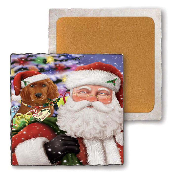 Santa Carrying Irish Setter Dog and Christmas Presents Set of 4 Natural Stone Marble Tile Coasters MCST48692