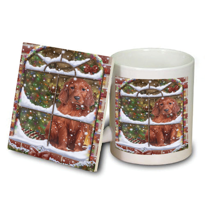 Please Come Home For Christmas Irish Setter Dog Sitting In Window Mug and Coaster Set MUC53627