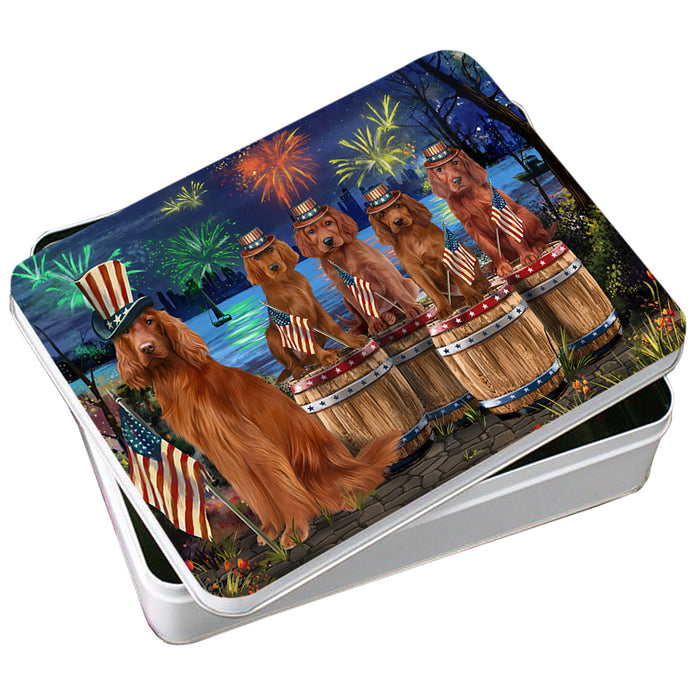 4th of July Independence Day Fireworks Irish Setters at the Lake Photo Storage Tin PITN51039