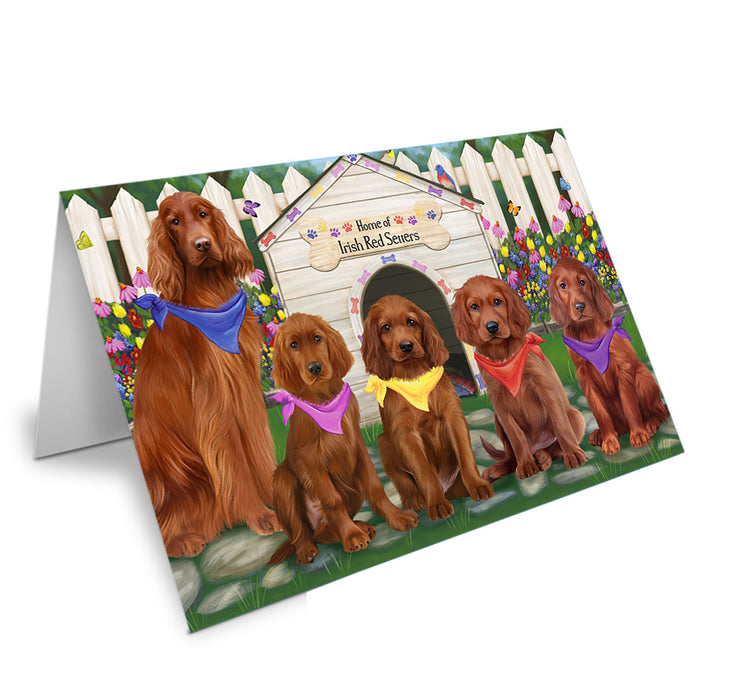 Spring Dog House Irish Setters Dog Handmade Artwork Assorted Pets Greeting Cards and Note Cards with Envelopes for All Occasions and Holiday Seasons GCD60656