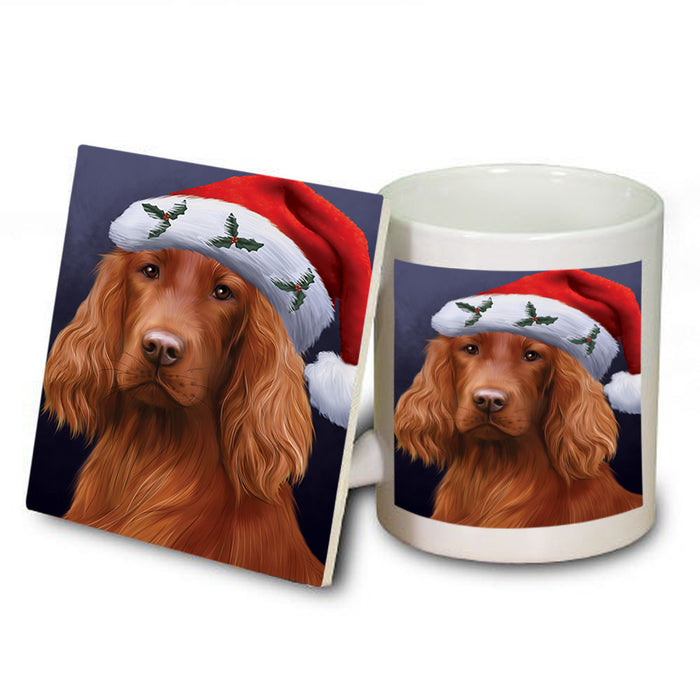 Christmas Holidays Irish Setter Dog Wearing Santa Hat Portrait Head Mug and Coaster Set MUC53491