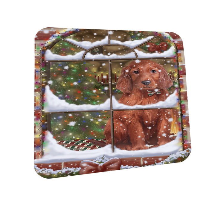 Please Come Home For Christmas Irish Setter Dog Sitting In Window Coasters Set of 4 CST53593