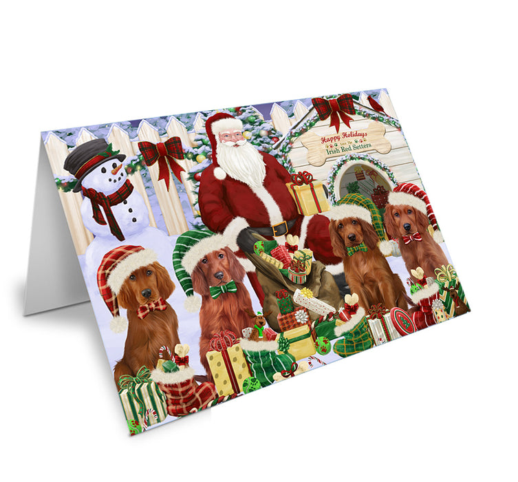 Christmas Dog House Irish Setters Dog Handmade Artwork Assorted Pets Greeting Cards and Note Cards with Envelopes for All Occasions and Holiday Seasons GCD61844