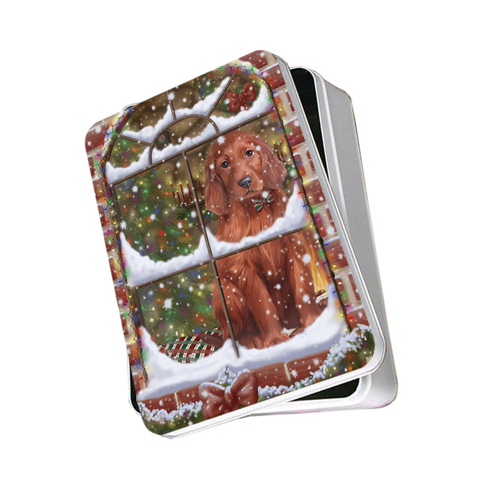 Please Come Home For Christmas Irish Setter Dog Sitting In Window Photo Storage Tin PITN57549