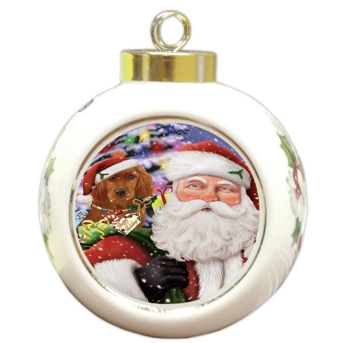 Santa Carrying Irish Setter Dog and Christmas Presents Round Ball Christmas Ornament RBPOR53692