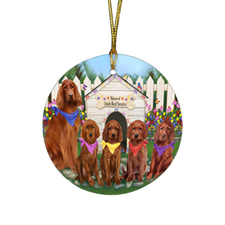 Spring Dog House Irish Setters Dog Round Flat Christmas Ornament RFPOR52200