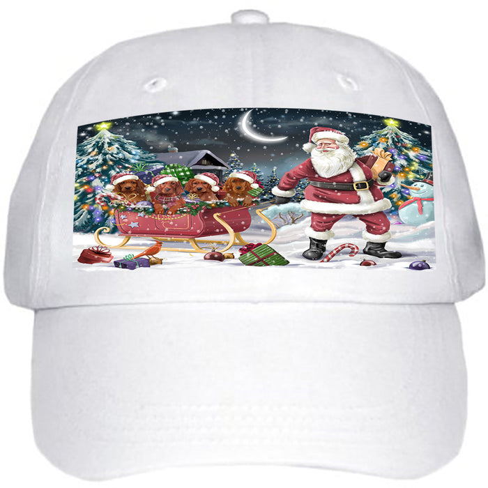 Santa Sled Dogs Christmas Happy Holidays Irish Setters Dog Ball Hat Cap HAT58896