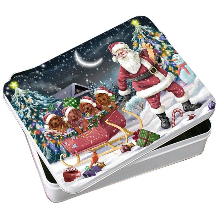 Santa Sled Dogs Christmas Happy Holidays Irish Setters Dog Photo Storage Tin PITN51721