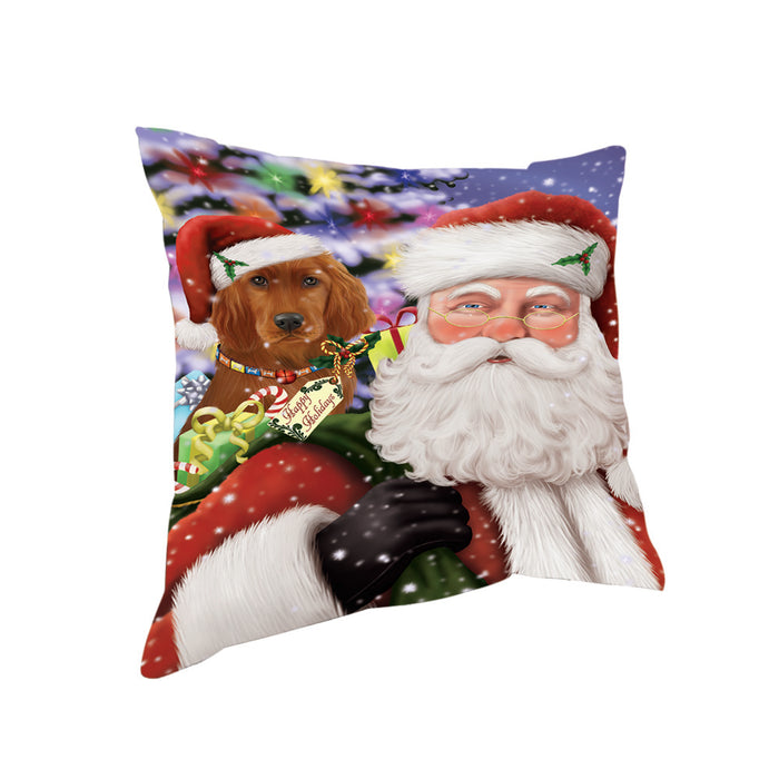 Santa Carrying Irish Setter Dog and Christmas Presents Pillow PIL71392