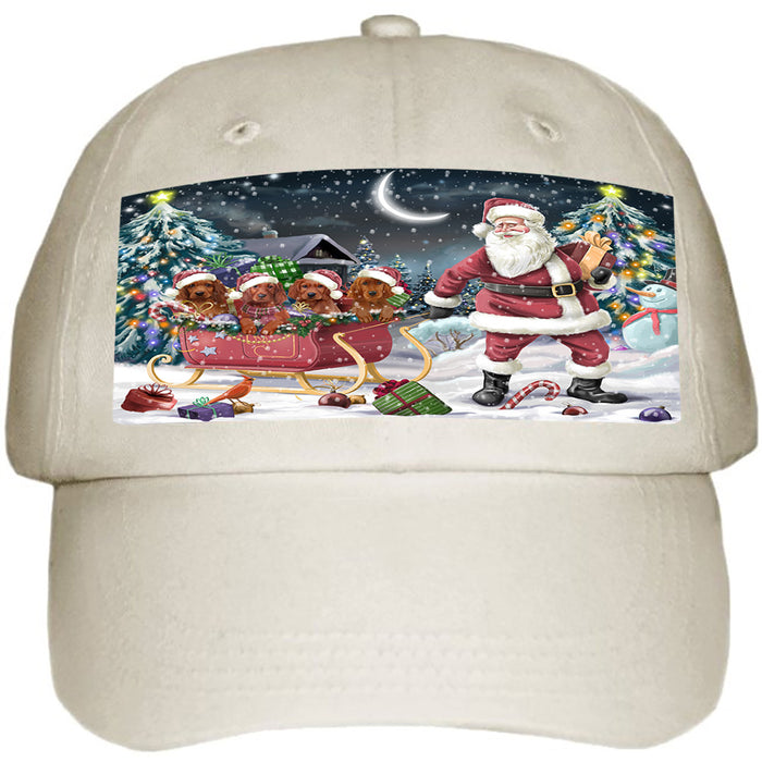 Santa Sled Dogs Christmas Happy Holidays Irish Setters Dog Ball Hat Cap HAT58896