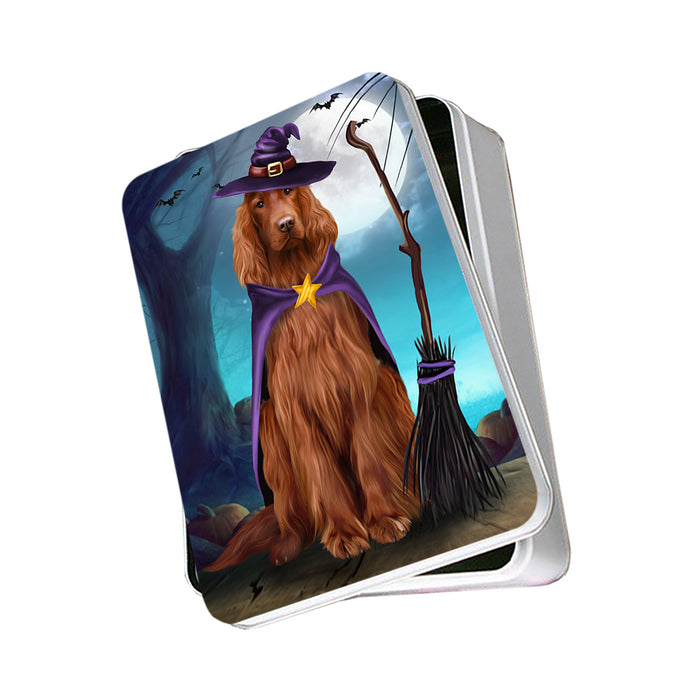 Happy Halloween Trick or Treat Irish Setter Dog Witch Photo Storage Tin PITN52565