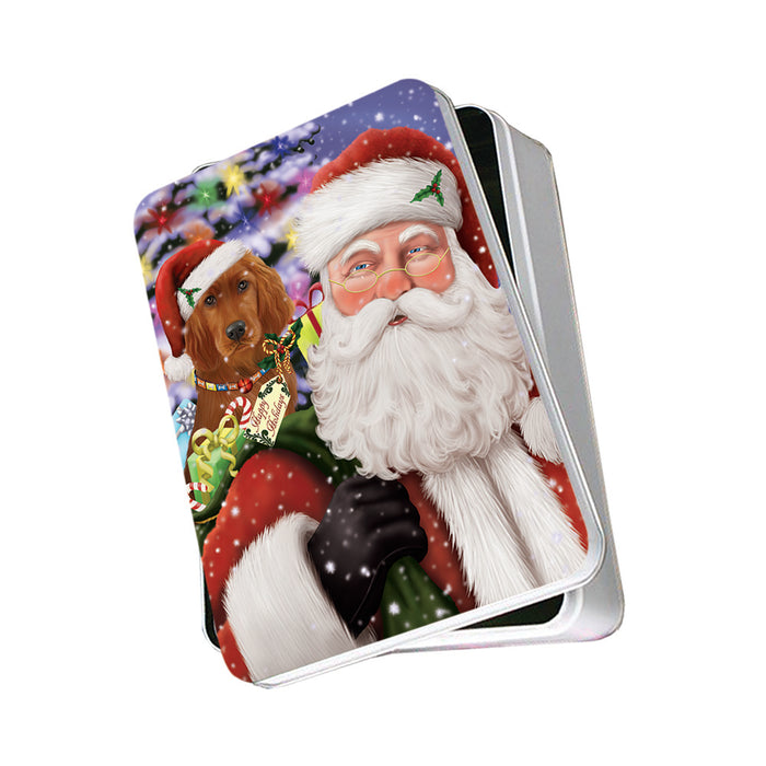 Santa Carrying Irish Setter Dog and Christmas Presents Photo Storage Tin PITN53635