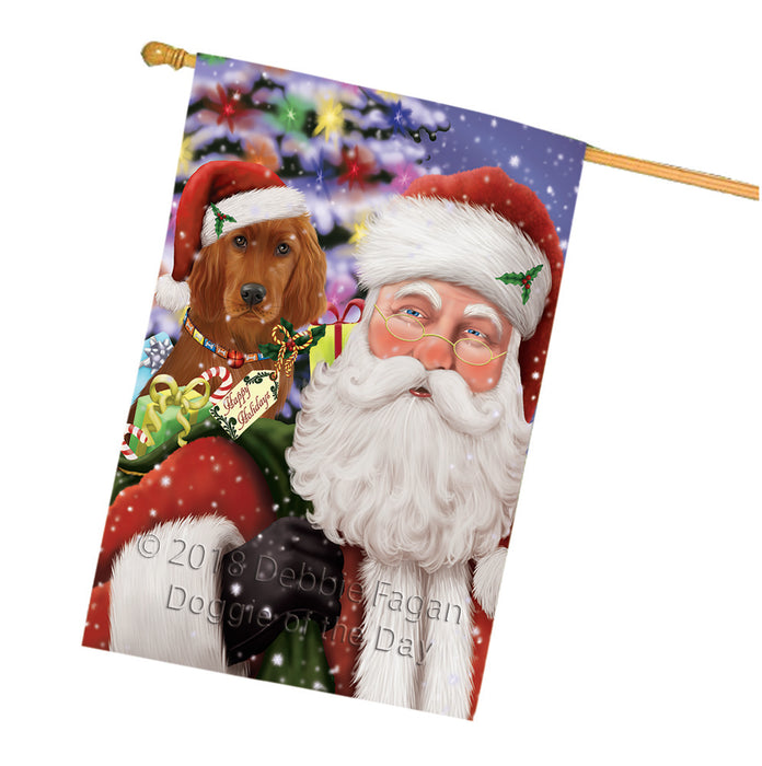 Santa Carrying Irish Setter Dog and Christmas Presents House Flag FLG53890