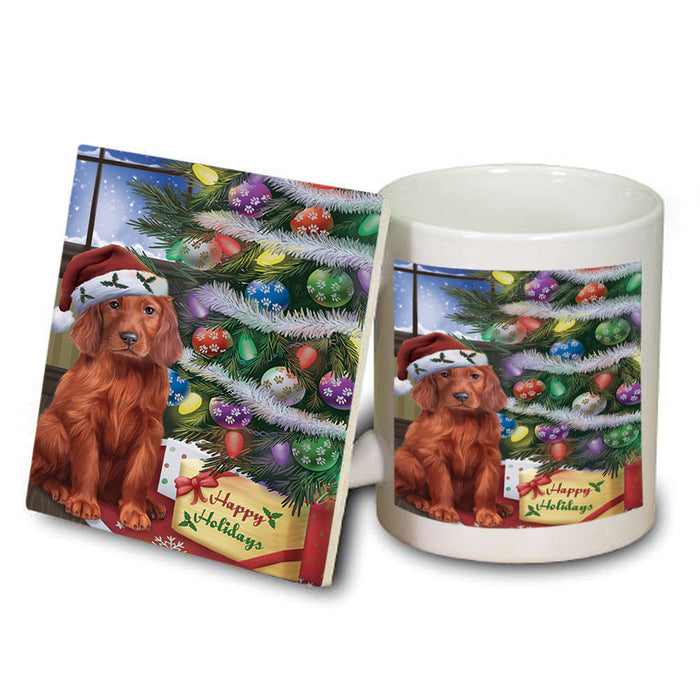 Christmas Happy Holidays Irish Setter Dog with Tree and Presents Mug and Coaster Set MUC53453