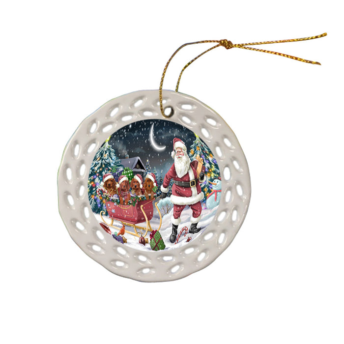 Santa Sled Dogs Christmas Happy Holidays Irish Setters Dog Ceramic Doily Ornament DPOR51721